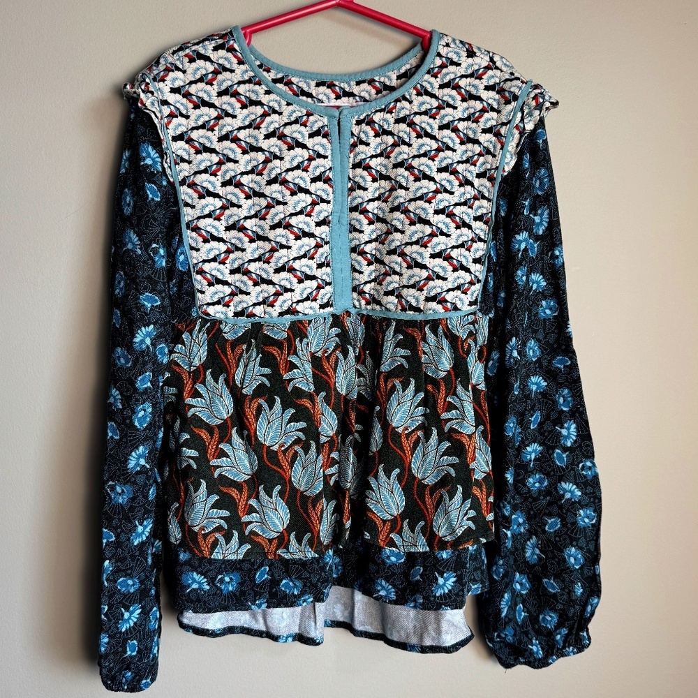 Zara Girl's Long Sleeve Boho Floral Top Multicolor 10 Cottage Quilted Tiered
